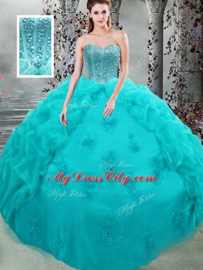 Stunning Sweetheart Sleeveless Organza Sweet 16 Dress Beading and Appliques and Pick Ups Lace Up