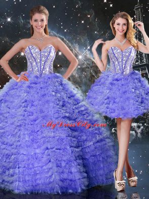 Purple Sleeveless Organza Lace Up Ball Gown Prom Dress for Military Ball and Sweet 16 and Quinceanera