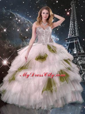 Sweet Champagne Sleeveless Tulle Lace Up Sweet 16 Quinceanera Dress for Military Ball and Sweet 16 and Quinceanera