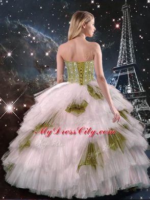 Sweet Champagne Sleeveless Tulle Lace Up Sweet 16 Quinceanera Dress for Military Ball and Sweet 16 and Quinceanera