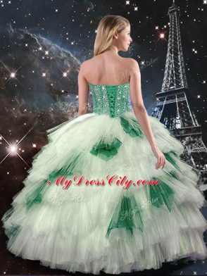 Multi-color Sleeveless Beading and Ruffled Layers and Sequins Floor Length Sweet 16 Quinceanera Dress