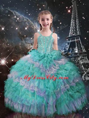 Sweetheart Sleeveless Organza Sweet 16 Quinceanera Dress Beading and Ruffled Layers and Sequins Lace Up