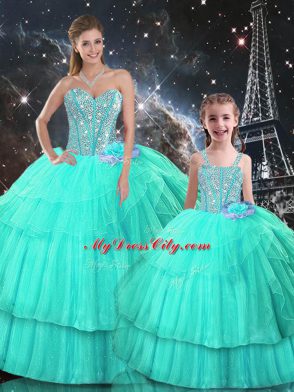 Best Turquoise Lace Up Quinceanera Dresses Ruffled Layers Sleeveless Floor Length