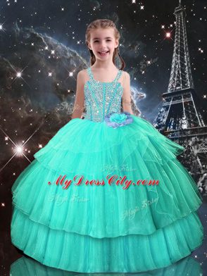 Best Turquoise Lace Up Quinceanera Dresses Ruffled Layers Sleeveless Floor Length