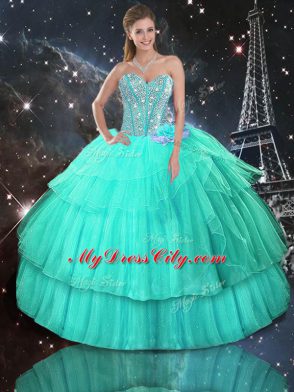 Best Turquoise Lace Up Quinceanera Dresses Ruffled Layers Sleeveless Floor Length