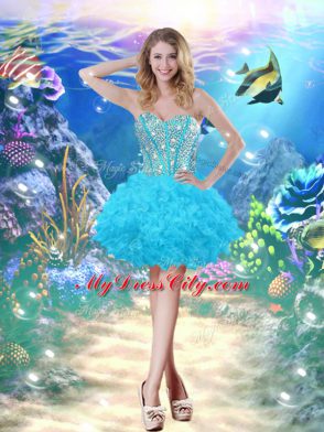 Fashion Baby Blue Organza Lace Up Sweet 16 Dress Sleeveless Floor Length Beading and Ruffles