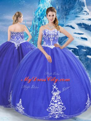 Blue 15th Birthday Dress Military Ball and Sweet 16 and Quinceanera with Appliques Sweetheart Sleeveless Zipper