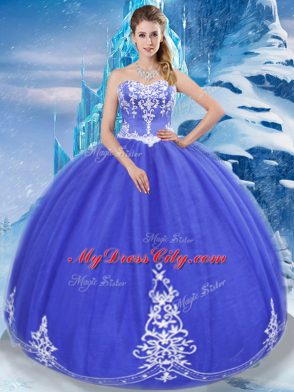 Blue 15th Birthday Dress Military Ball and Sweet 16 and Quinceanera with Appliques Sweetheart Sleeveless Zipper