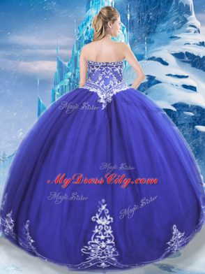 Blue 15th Birthday Dress Military Ball and Sweet 16 and Quinceanera with Appliques Sweetheart Sleeveless Zipper