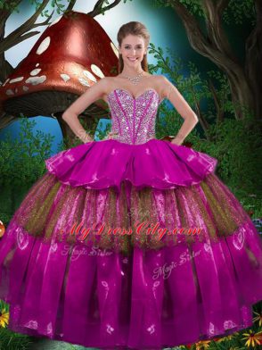 Free and Easy Multi-color Sleeveless Floor Length Beading and Ruffled Layers and Sequins Lace Up Quinceanera Gown