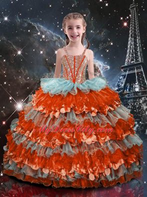 Amazing Ball Gowns Teens Party Dress Multi-color Straps Organza Sleeveless Floor Length Lace Up