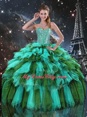 Multi-color Sleeveless Organza Lace Up Sweet 16 Dress for Military Ball and Sweet 16 and Quinceanera