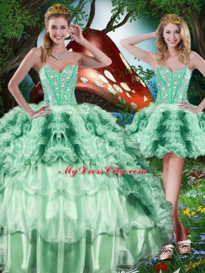 Spectacular Multi-color Ball Gowns Organza Sweetheart Sleeveless Beading and Ruffles Floor Length Lace Up Quinceanera Gowns