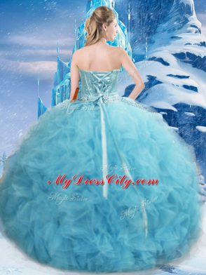 Aqua Blue Sweetheart Lace Up Beading and Pick Ups Quinceanera Gowns Sleeveless