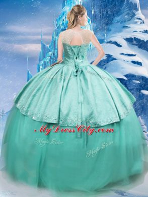 Glorious Turquoise Sweet 16 Dress Tulle Brush Train Sleeveless Beading and Ruching