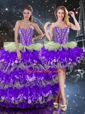 Floor Length Multi-color Quinceanera Gowns Organza Sleeveless Beading and Ruffles and Ruffled Layers