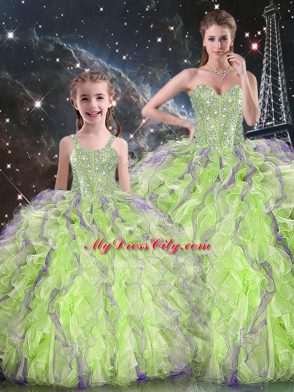 Wonderful Floor Length Ball Gowns Sleeveless Yellow Green Sweet 16 Quinceanera Dress Lace Up