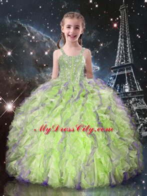 Wonderful Floor Length Ball Gowns Sleeveless Yellow Green Sweet 16 Quinceanera Dress Lace Up