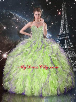 Wonderful Floor Length Ball Gowns Sleeveless Yellow Green Sweet 16 Quinceanera Dress Lace Up