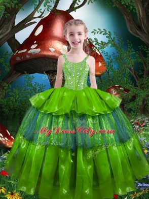 Stylish Lace Up Straps Beading and Ruffled Layers Teens Party Dress Organza Sleeveless