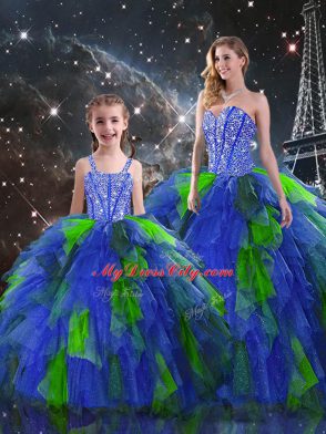 Floor Length Multi-color Quince Ball Gowns Organza Sleeveless Beading and Ruffles