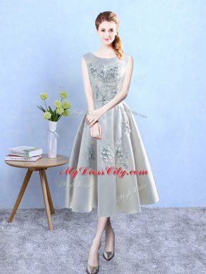 Silver Scoop Backless Appliques Wedding Guest Dresses Sleeveless