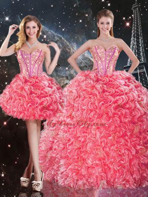 Floor Length Coral Red Quinceanera Gowns Sweetheart Sleeveless Lace Up