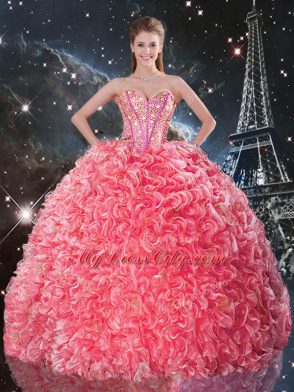 Floor Length Coral Red Quinceanera Gowns Sweetheart Sleeveless Lace Up