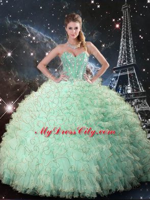 Apple Green Lace Up 15 Quinceanera Dress Beading and Ruffles Sleeveless Floor Length