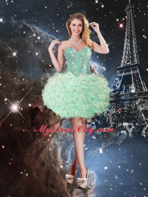 Apple Green Lace Up 15 Quinceanera Dress Beading and Ruffles Sleeveless Floor Length