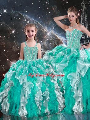 Pretty Sweetheart Sleeveless Organza Vestidos de Quinceanera Beading and Ruffles Lace Up