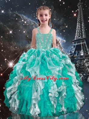 Pretty Sweetheart Sleeveless Organza Vestidos de Quinceanera Beading and Ruffles Lace Up