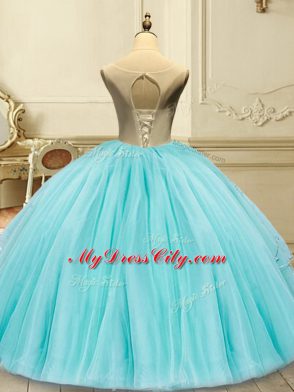 Sweet Lilac Sleeveless Tulle Lace Up Ball Gown Prom Dress for Military Ball and Sweet 16 and Quinceanera