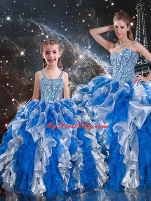 Organza Sweetheart Sleeveless Lace Up Beading and Ruffles Sweet 16 Dress in Multi-color