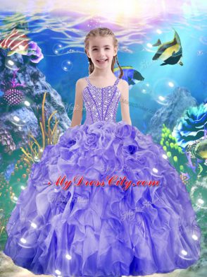 Popular Lavender Ball Gowns Beading and Ruffles Vestidos de Quinceanera Lace Up Organza Sleeveless Floor Length