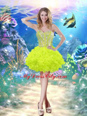 Super Yellow Green Ball Gowns Sweetheart Sleeveless Organza Floor Length Lace Up Beading and Ruffles Ball Gown Prom Dress