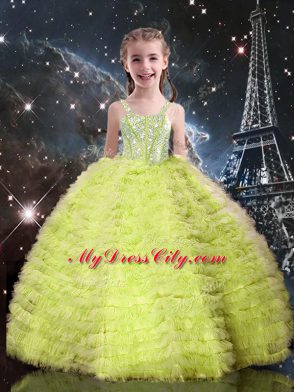 Dynamic Tulle Sleeveless Floor Length Quinceanera Dress and Beading and Ruffles