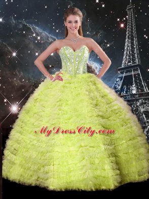 Dynamic Tulle Sleeveless Floor Length Quinceanera Dress and Beading and Ruffles