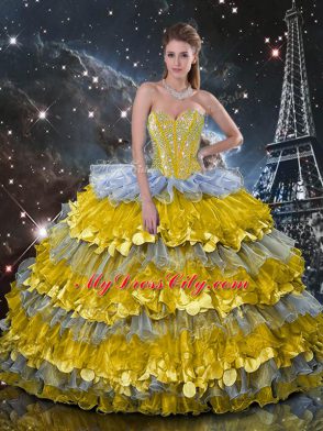 Suitable Multi-color Lace Up Quinceanera Dresses Beading and Ruffles Sleeveless Floor Length