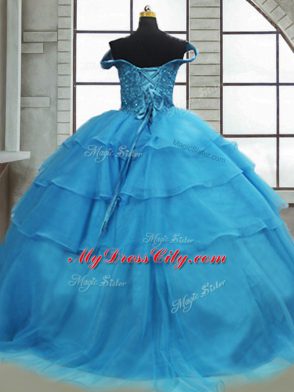 Modern Baby Blue Ball Gowns Beading and Ruffled Layers Quinceanera Dresses Lace Up Organza Sleeveless