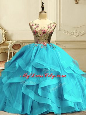 Beautiful Ball Gowns Ball Gown Prom Dress Aqua Blue Scoop Organza Sleeveless Floor Length Lace Up