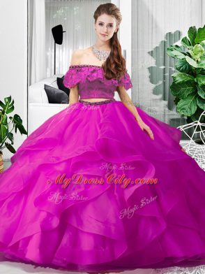 Sleeveless Lace Up Floor Length Lace and Ruffles 15th Birthday Dress