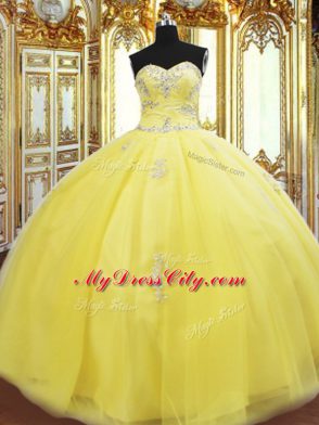 Fantastic Gold Lace Up Sweetheart Beading and Appliques Quinceanera Dresses Tulle Sleeveless