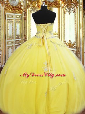 Fantastic Gold Lace Up Sweetheart Beading and Appliques Quinceanera Dresses Tulle Sleeveless