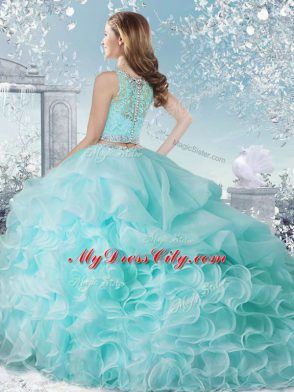 High Quality Sleeveless Beading and Ruffles and Pick Ups Clasp Handle Quinceanera Gown