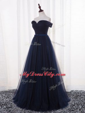 Floor Length A-line Sleeveless Navy Blue Quinceanera Dama Dress Lace Up