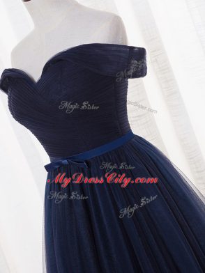 Floor Length A-line Sleeveless Navy Blue Quinceanera Dama Dress Lace Up