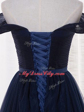 Floor Length A-line Sleeveless Navy Blue Quinceanera Dama Dress Lace Up