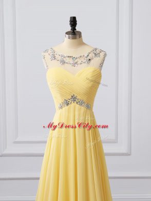 Stunning Sleeveless Brush Train Clasp Handle Beading and Ruching Prom Gown