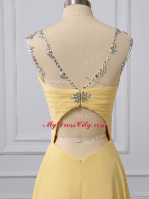 Stunning Sleeveless Brush Train Clasp Handle Beading and Ruching Prom Gown